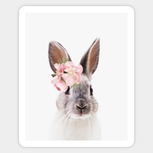 Rabbit with flowers, Nursery art, Kids room, Animal Sticker